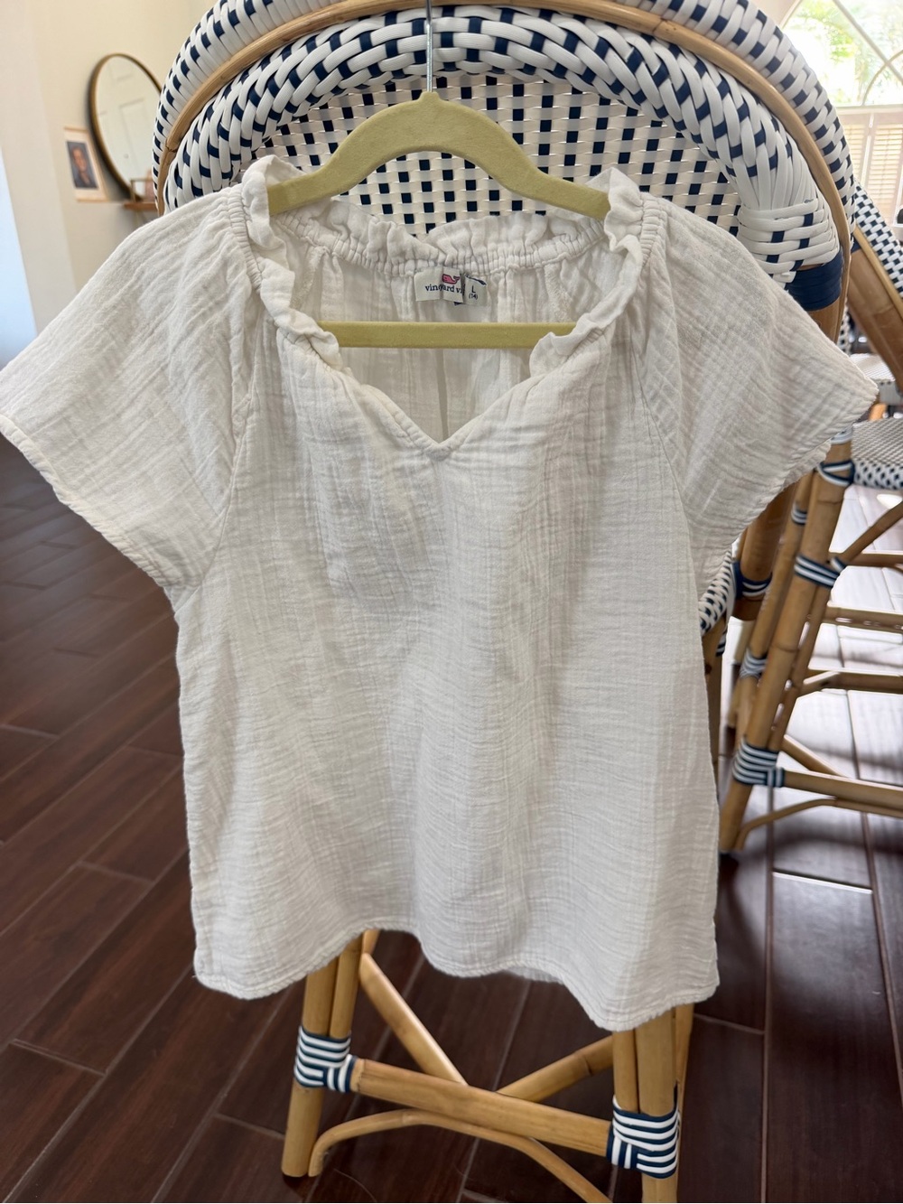 Vineyard Vines Girls Seastitch Gauze Ruffle Top 100% Cotton White Size Large 14